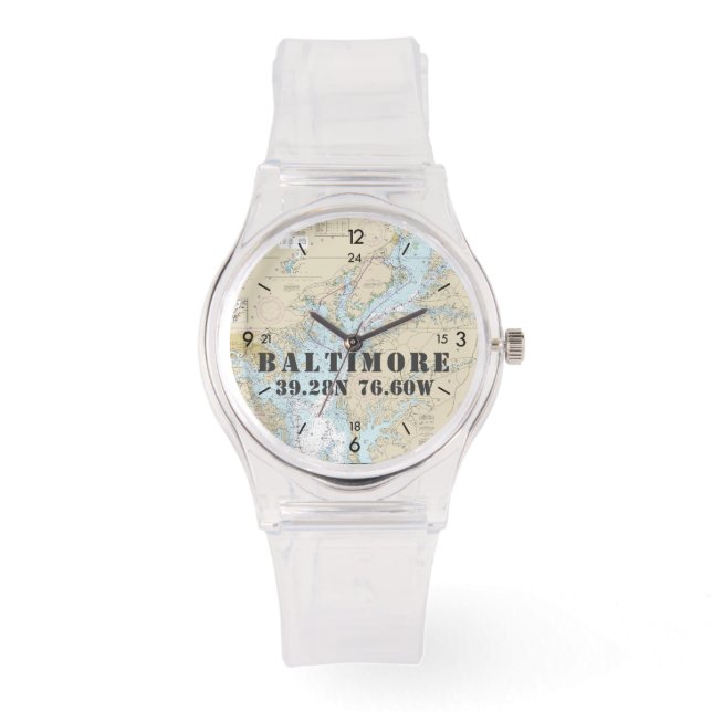 Baltimore MD Latitude Longitud Nautical Boater Armbandsur (Framsida)