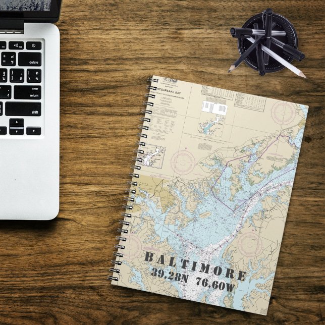 Baltimore MD Latitude Longitud Nautiskt diagram Anteckningsbok (Authentic Nautical Chart Baltimore MD Notebook)