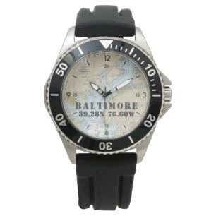 Baltimore MD Nautical Latitude Longitud Boater Armbandsur