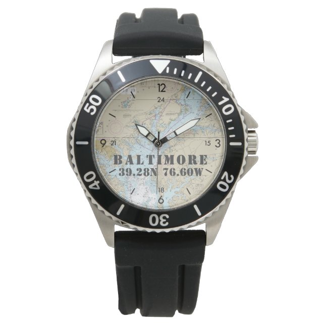 Baltimore MD Nautical Latitude Longitud Boater Armbandsur (Framsida)