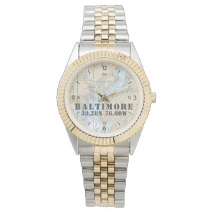Baltimore MD Nautical Latitude Longitud Boater Armbandsur