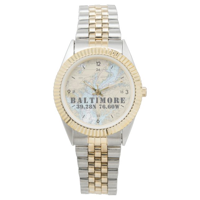 Baltimore MD Nautical Latitude Longitud Boater Armbandsur (Framsida)