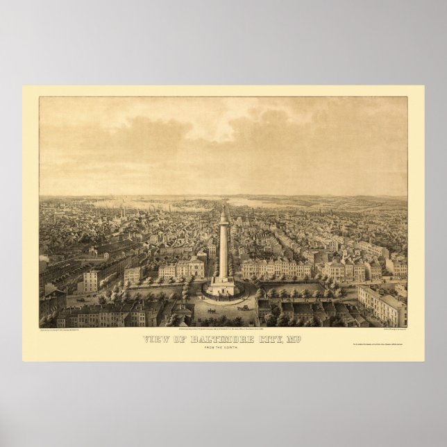 Baltimore, MD Panoramic Karta - 1862 Poster (Framsidan)