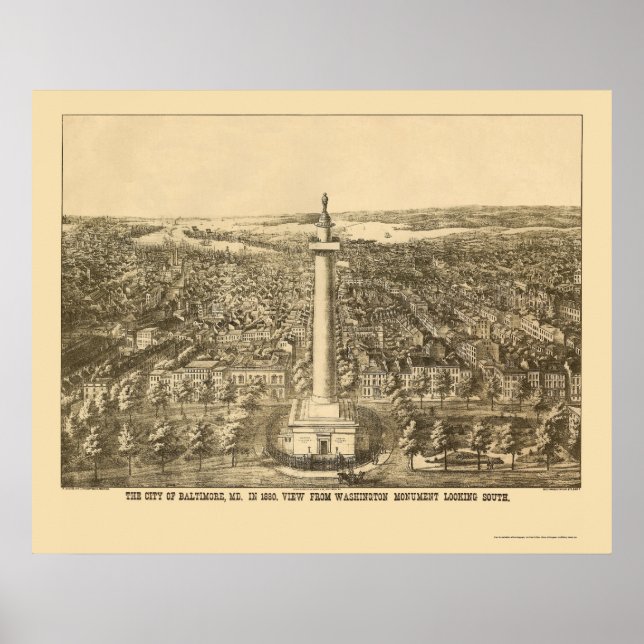 Baltimore, MD Panoramic Karta - 1880 Poster (Framsidan)