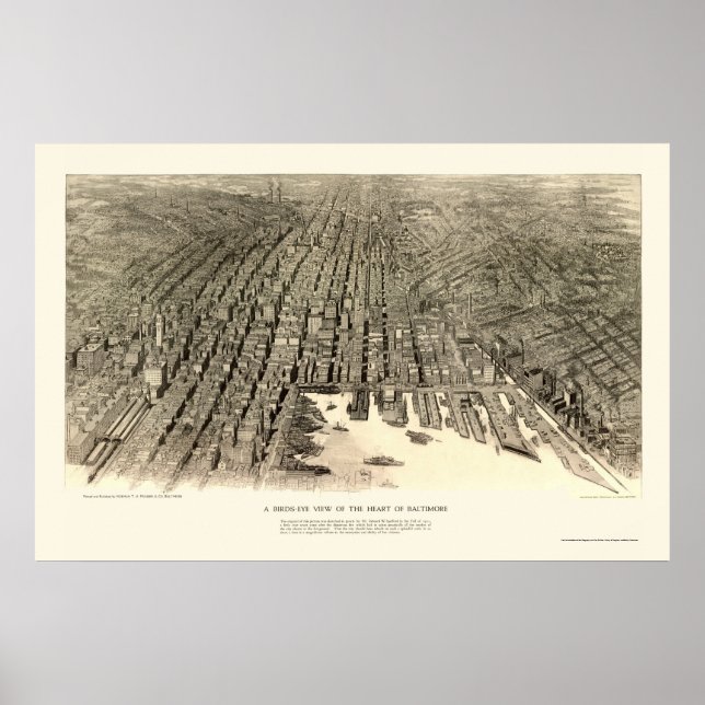 Baltimore, MD Panoramic Karta - 1912 Poster (Framsidan)