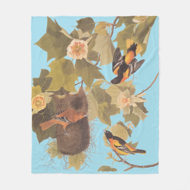 Baltimore Oriole Audubon Bird Family med bo Fleecefilt (Framsidan)