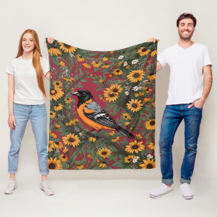 Baltimore Oriole Bird and Black Eyed Susan Flowers Fleecefilt