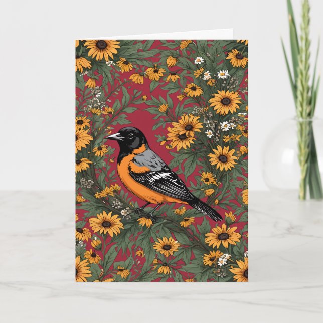 Baltimore Oriole Bird and Black Eyed Susan Flowers Helgkort (Framsida)