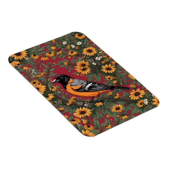 Baltimore Oriole Bird and Black Eyed Susan Flowers Magnet (Högersidan)