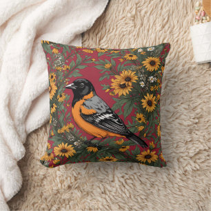 Baltimore Oriole-fågel och Black Eyed Susan-blommo Kudde