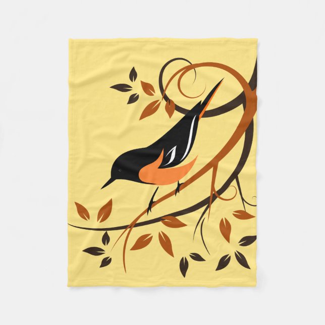 Baltimore Oriole-fågel på gren Fleecefilt (Framsidan)