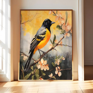 Baltimore Oriole Konsttryck Poster, Vintage Fågel Poster