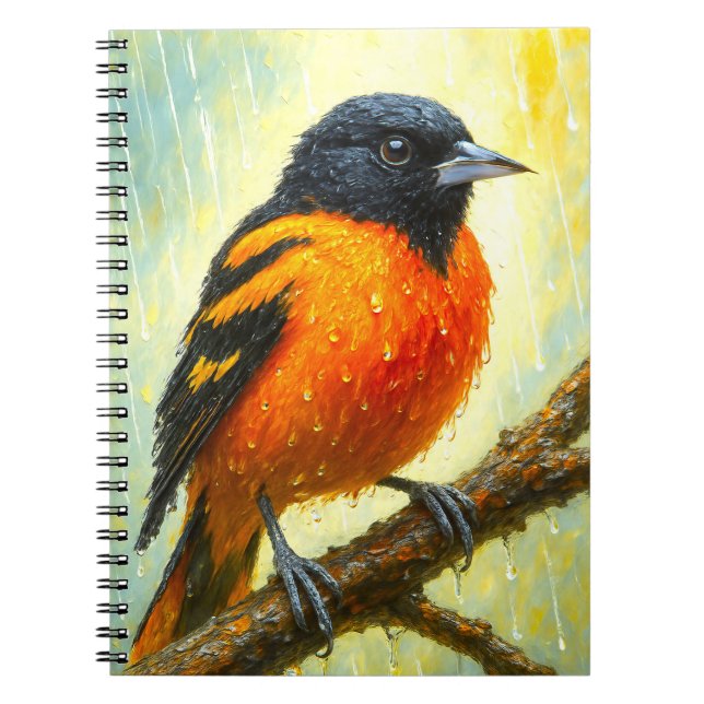 Baltimore Oriole Notebook | Rainy Bird Art Journal Anteckningsbok (Framsidan)