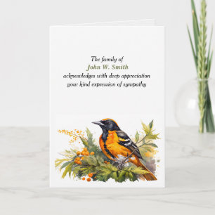 Baltimore Oriole Sympathy Tack från familjen Kort