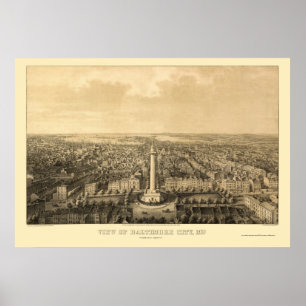 Baltimore panorama- karta för MD - 1862 Poster