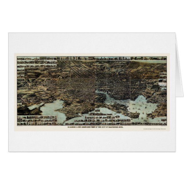 Baltimore panorama- karta för MD - 1870 Hälsningskort (Framsidan Horizontal)