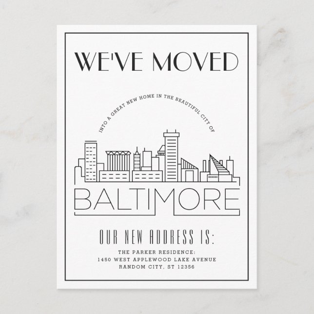 Baltimore Siluett Modern Deco Flyttanmälan Meddelande Vykort (Framsida)