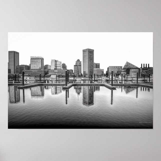 Baltimore Skyline - Black and White Poster (Framsidan)