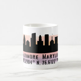 Baltimore Skyline Latitude och Longitud Kaffemugg