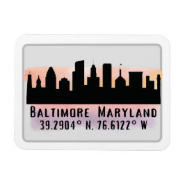 Baltimore Skyline Latitude och Longitud Magnet