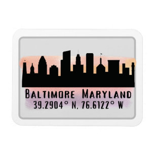 Baltimore Skyline Latitude och Longitud Magnet