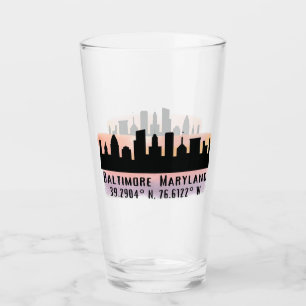 Baltimore Skyline Latitude och Longitud Pint Glaskopp