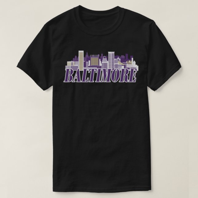 Baltimore Skyline Lila Guld T Shirt (Design framsida)