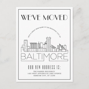 Baltimore Skyline Modern Deco Change of Adress Meddelande Vykort