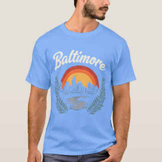 Baltimore Skyline Retro Sunset T Shirt