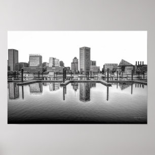 Baltimore Skyline - Svarta och vita Poster
