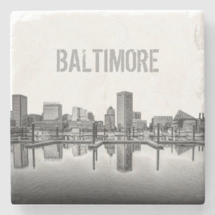 Baltimore Skyline - Svarta och vita Stenunderlägg