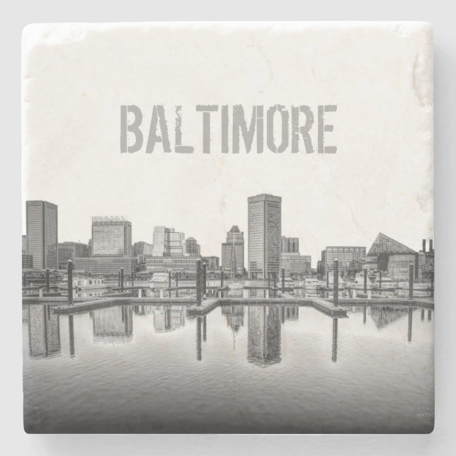 Baltimore Skyline - Svarta och vita Stenunderlägg (Framsidan)