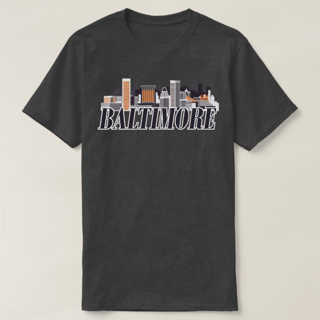 Baltimore Skyline Text Orange Black T Shirt (Design framsida)