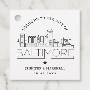 Baltimore Skyline Välkomsthälsoförmån för Bröllo Gåvor Etiketter