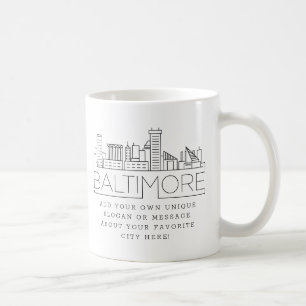 Baltimore Stylized Skyline Anpassningsbar Slogan Kaffemugg