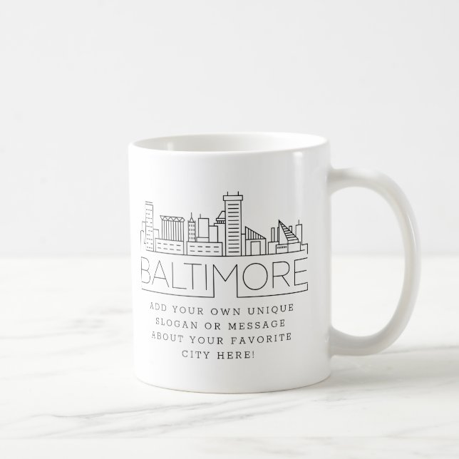 Baltimore Stylized Skyline | Anpassningsbar Slogan Kaffemugg (Höger)