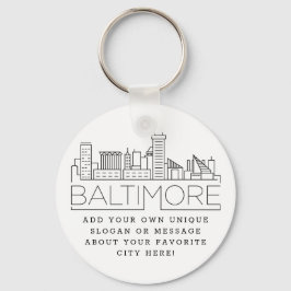 Baltimore Stylized Skyline | Anpassningsbar Slogan Nyckelring