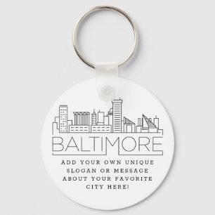 Baltimore Stylized Skyline Anpassningsbar Slogan Nyckelring
