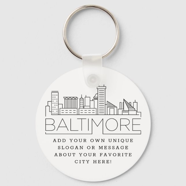 Baltimore Stylized Skyline | Anpassningsbar Slogan Nyckelring (Framsida)