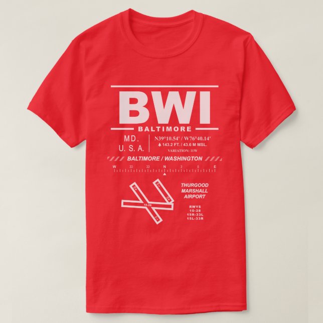 Baltimore/Washington Int'l Airport BWI Tee (Design framsida)