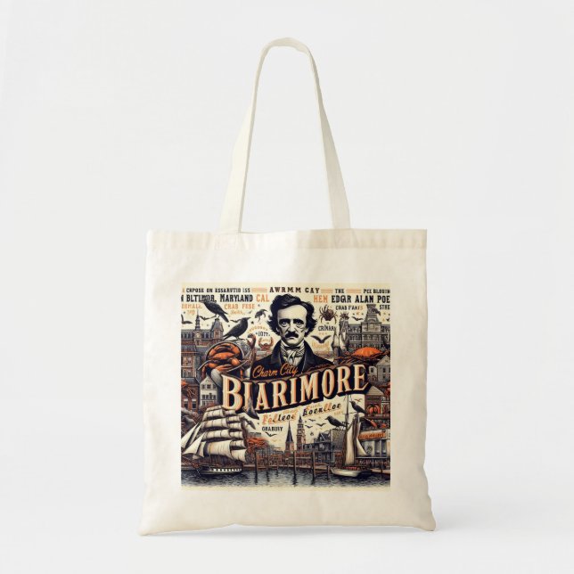 Baltimore's Best: Harbor, Crabs, & Poe Tote Tygkasse (Framsidan)