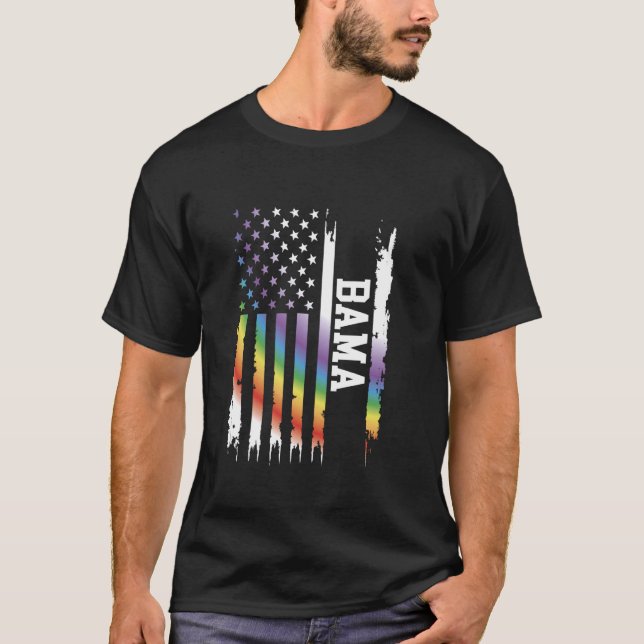 Bama United Stater Distress Rainbow w US Flagga T Shirt (Framsida)