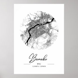 Bamako - Mali Black Vatten City Karta Poster