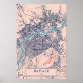 Bamako Mali Blåsigt stadskarta Resa Poster