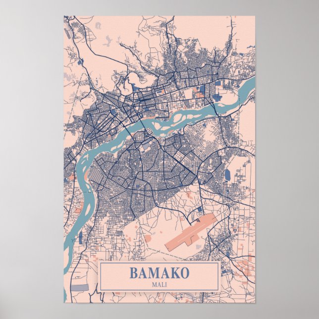 Bamako Mali Blåsigt stadskarta Resa Poster (Framsidan)