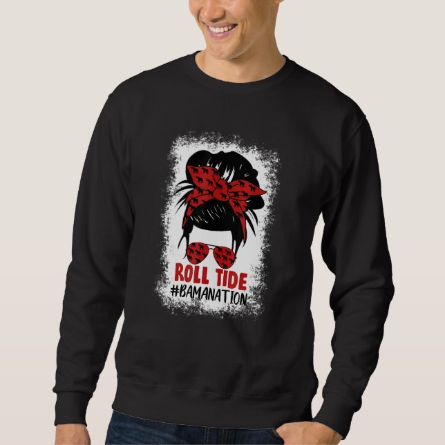 Bamanation Roll Tide Alabama Messy Bun Hair Graphi Lång Ärmad Tröja (Framsida)