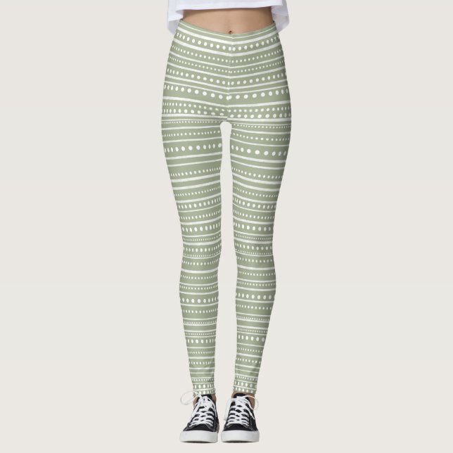 Bamanko Doged Mudcloth Mönster Sage Grönt Leggings (Framsida)