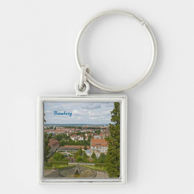 Bamberg Fyrkantig Silverfärgad Nyckelring (Framsidan)