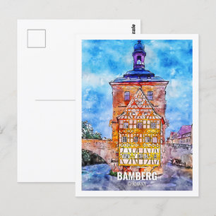 Bamberg Tyskland Resa Plats Vattenfärg Vykort