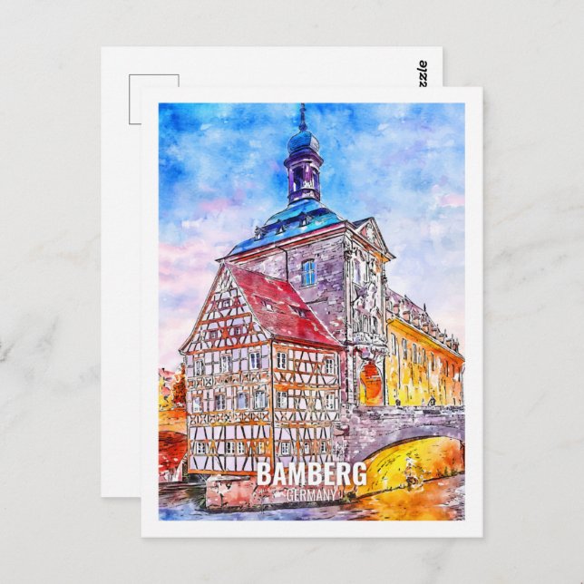 Bamberg Tyskland Travel Ställe Watercolor Vykort (Fram/baksida)